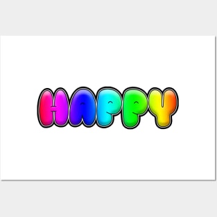 Happy - Rainbow Fun Sunshine Design Posters and Art